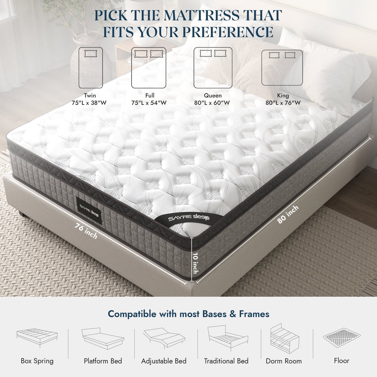 Assemblé aux États-Unis - Matelas hybride 10 Diamond à ressorts ensachés et mousse à mémoire de forme Cool Gel