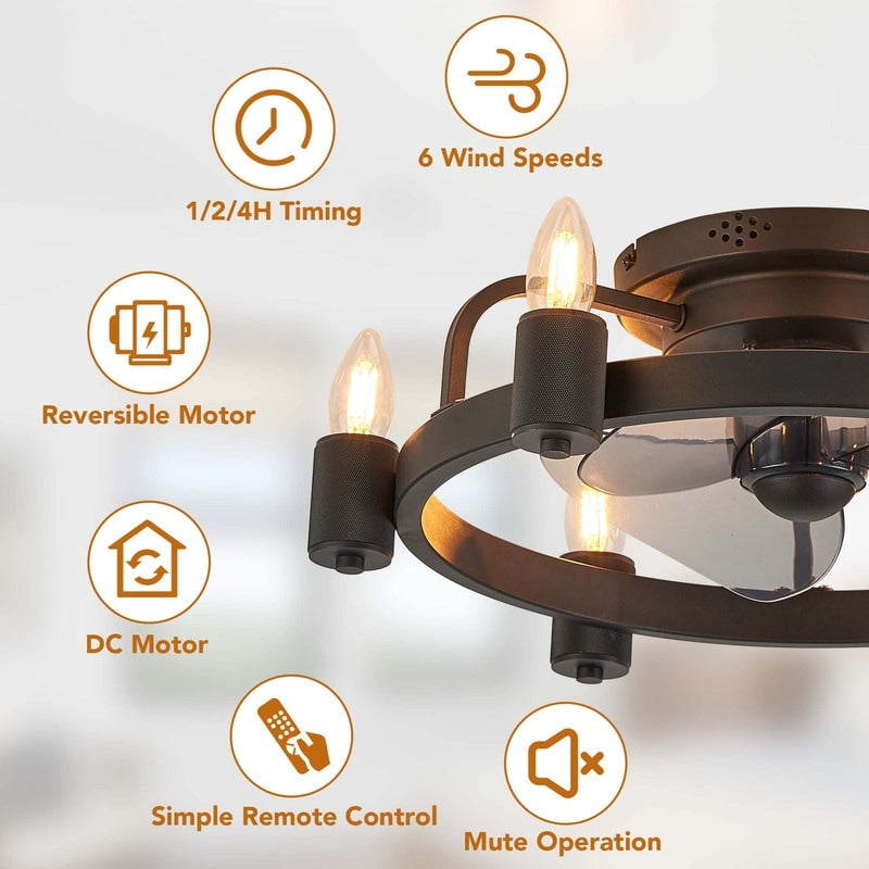 Ventilateur de plafond moderne de style ferme de 20 po, éclairage LED discret à encastrer avec télécommande pour salon