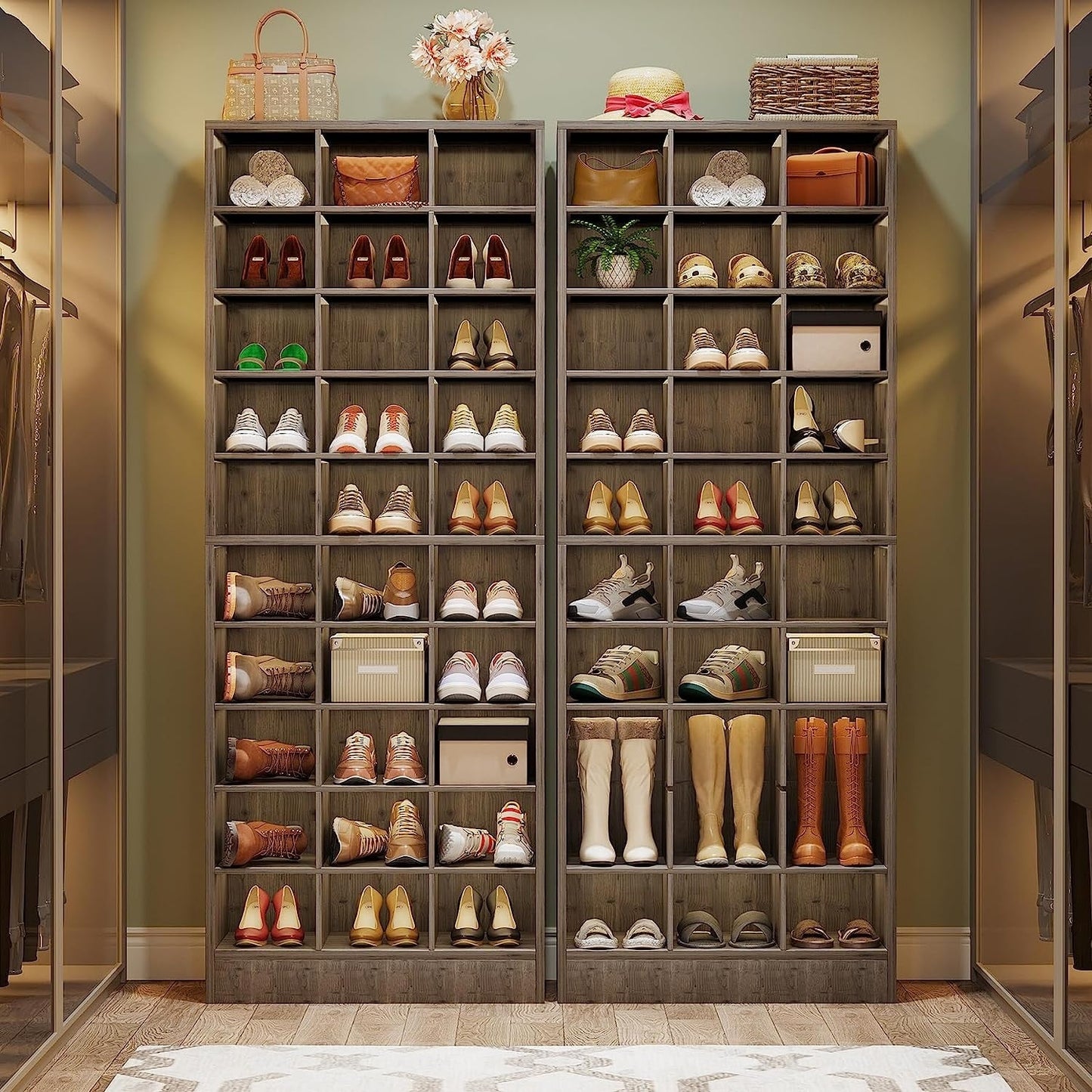 Meuble à chaussures haut 30 paires, 10 niveaux, en bois blanc, pour placard, entrée