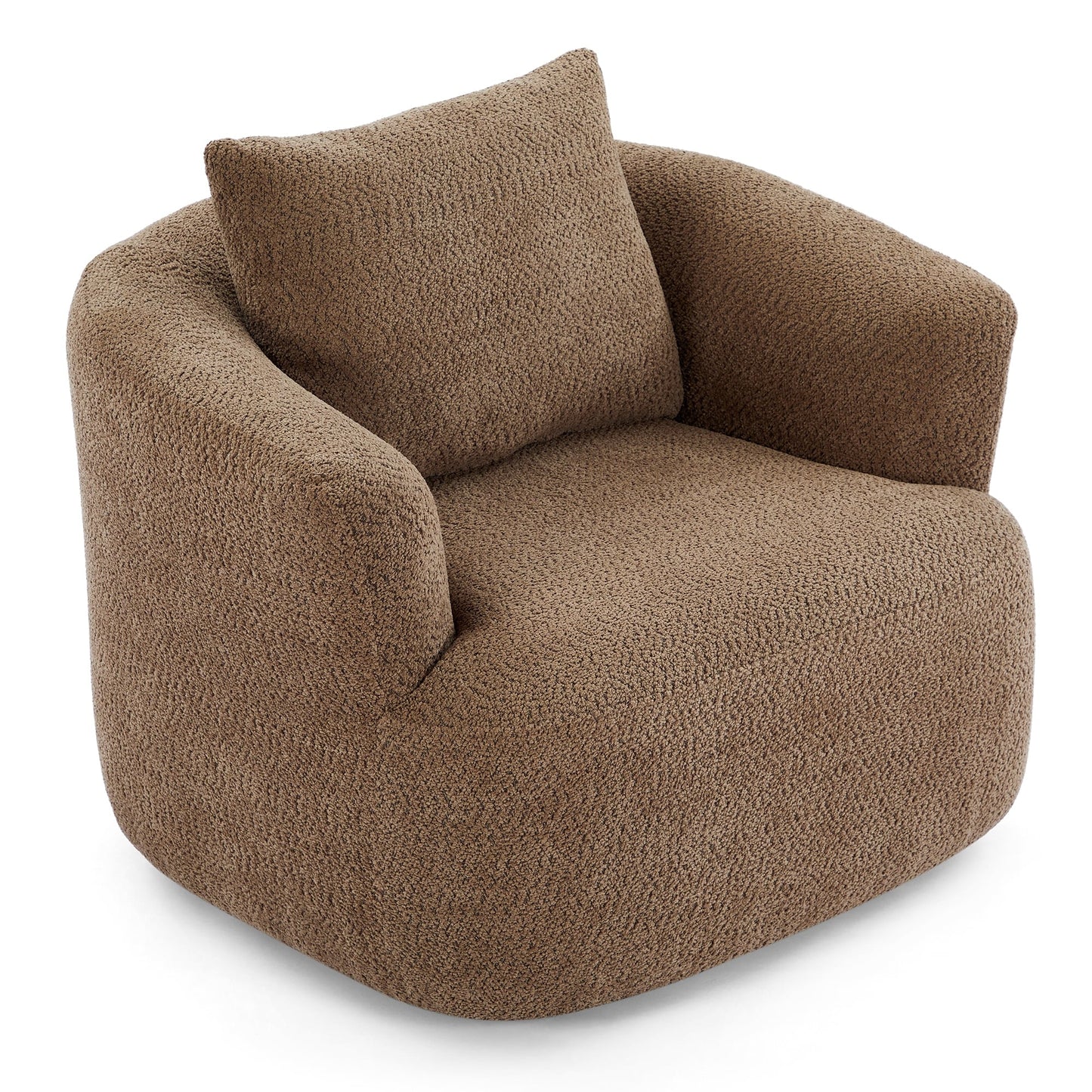 Fauteuil pivotant à 360°, fauteuil d'appoint Boucle 38,2" avec coussin décoratif, fauteuil rembourré en forme de tonneau avec accoudoirs incurvés