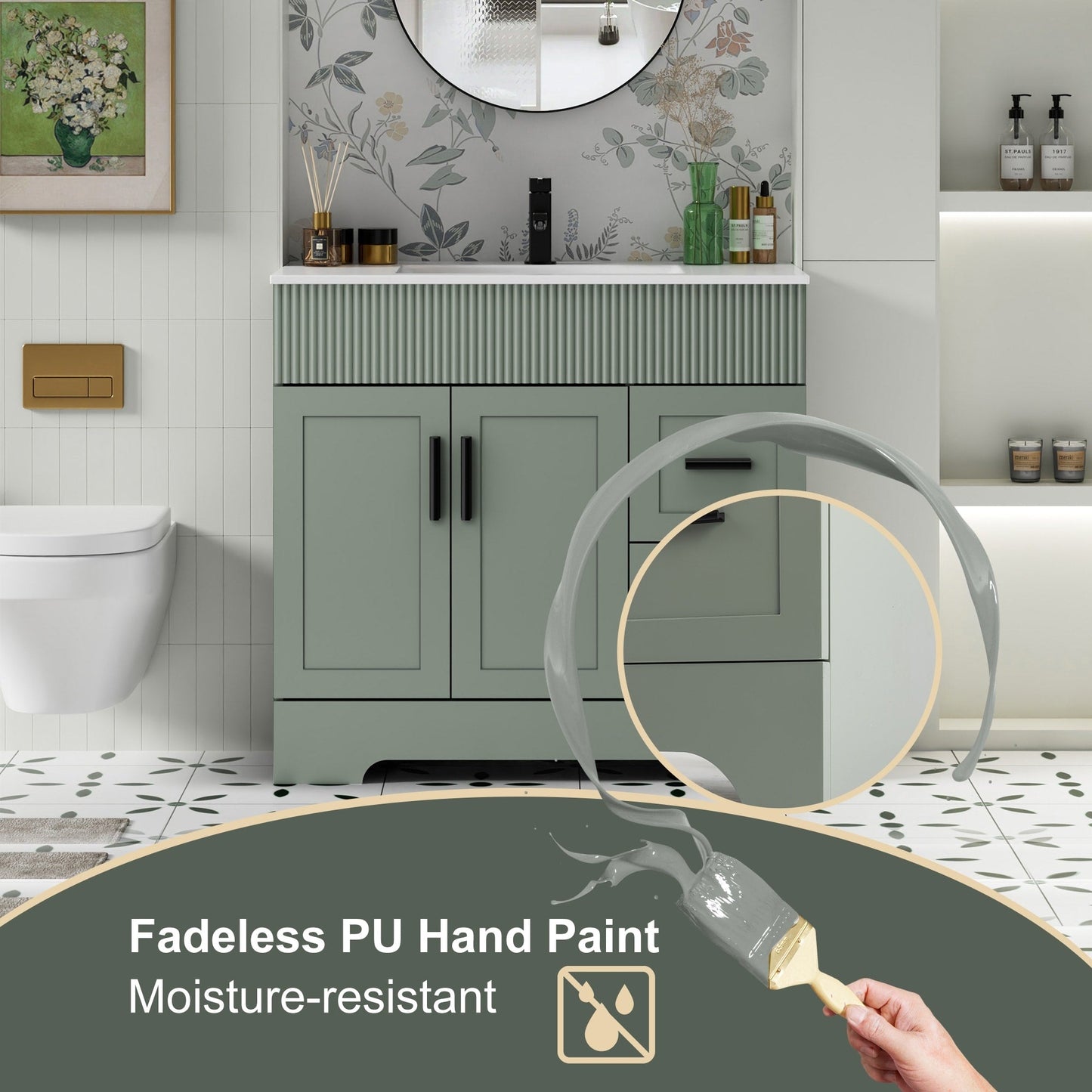 Ensemble de meuble-lavabo Wavy Line 30/36/48 avec lavabo et robinet