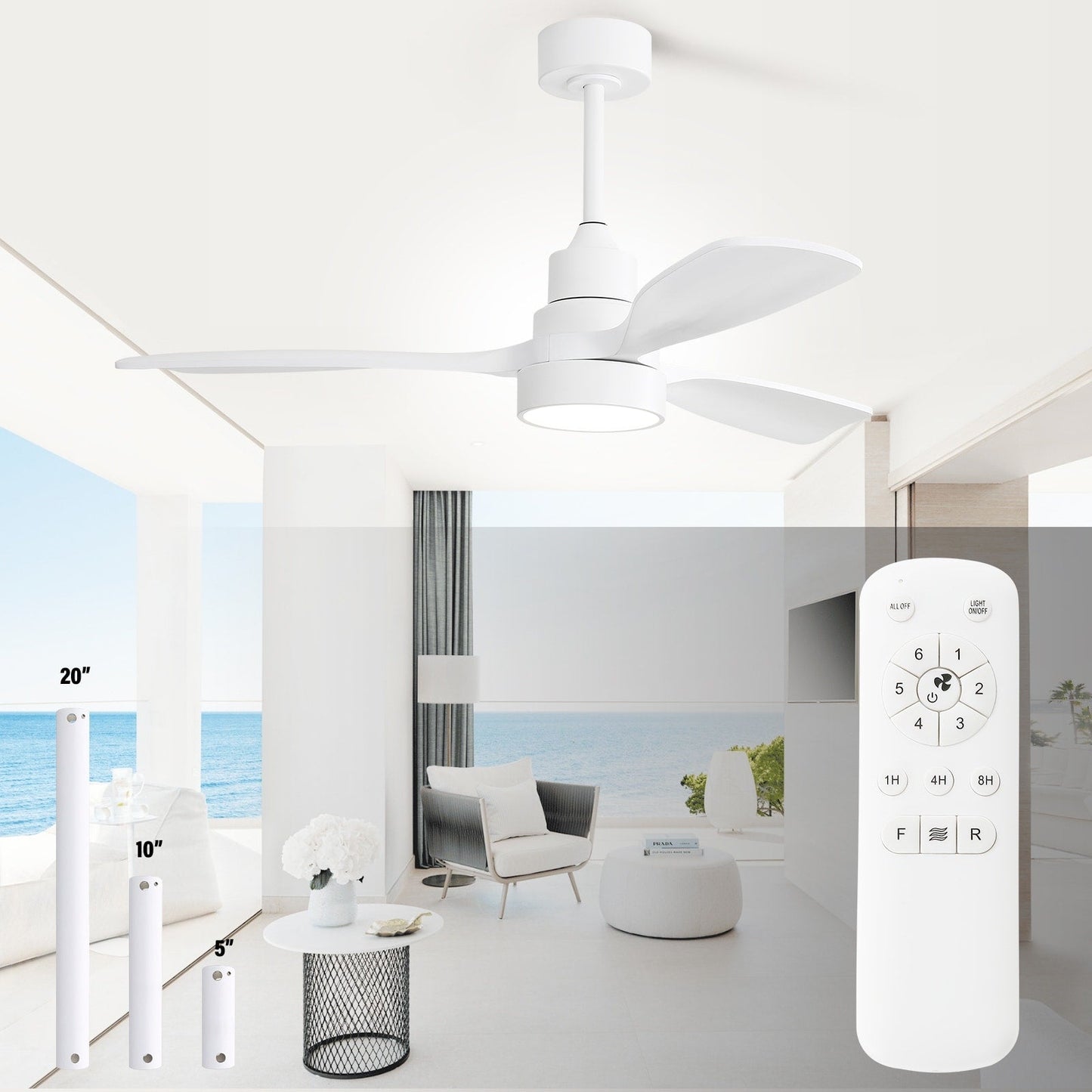 Ventilateur de plafond à LED intégré 48 et 52 pouces avec lumière et télécommande, moteur CC réversible