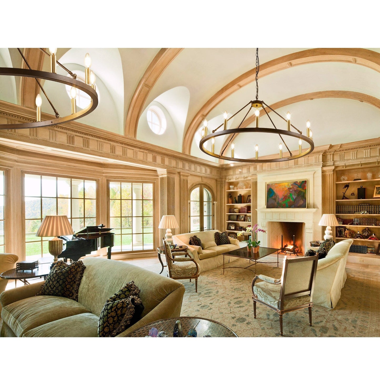 Lustre rond à 24 lumières en forme de roue de chariot de 54 pouces