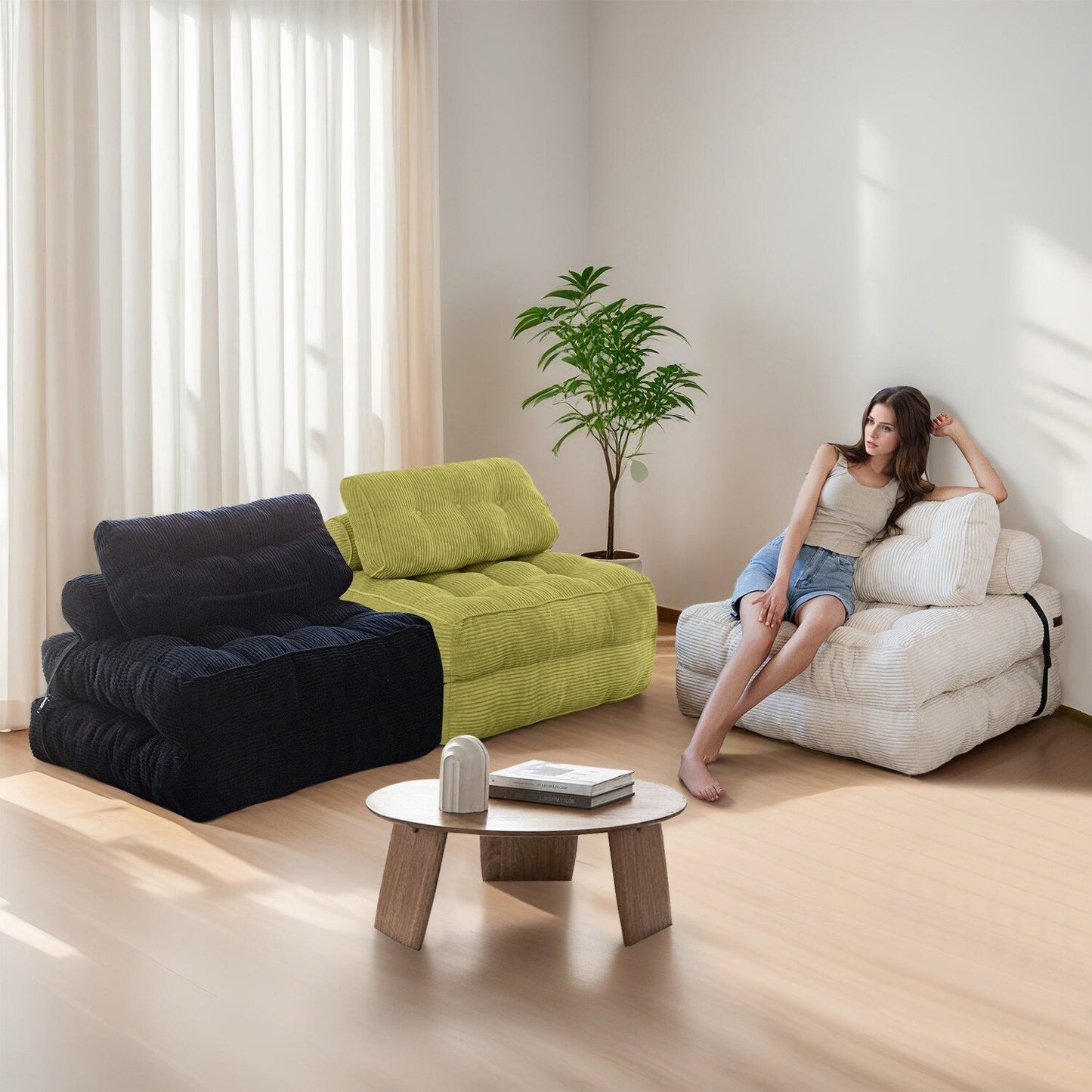 Canapé-lit pliant en velours côtelé 8 places, simple