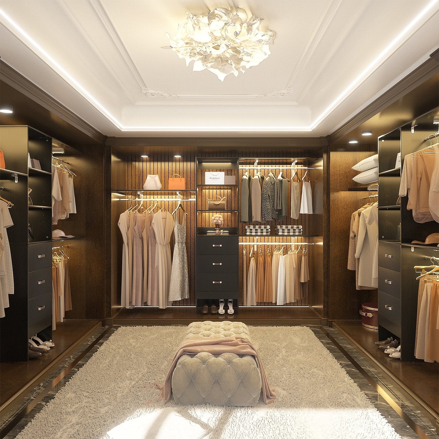 Rackcog Organiseur de placard réglable de 120 pouces avec tiroirs, système de placard avec étagères de bricolage pour placards et dressings