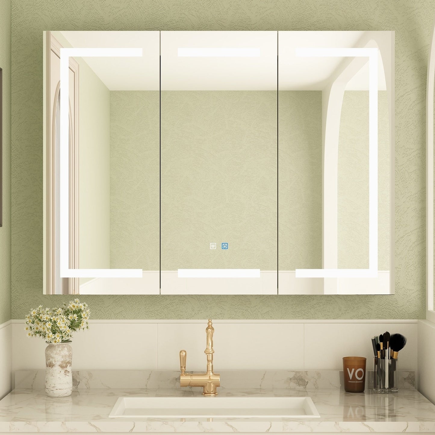 Armoire à pharmacie de salle de bain avec miroir LED antibuée 6 000 K, armoire murale blanche