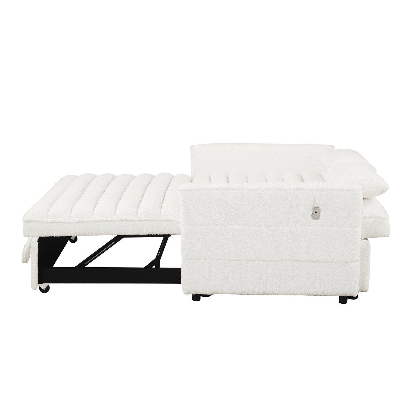 Canapé-lit convertible Boucle beige 55,12 pouces avec dossier réglable et 2 coussins de taille pour le salon