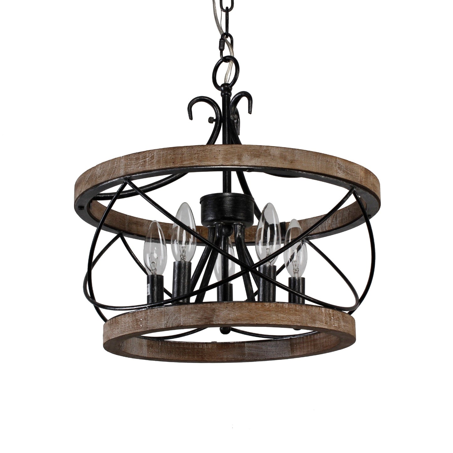 Lustre cage rustique en bois Bella Depot à 5 lumières, éclairage à intensité variable, suspension réglable de 15,7 pouces pour îlot de cuisine
