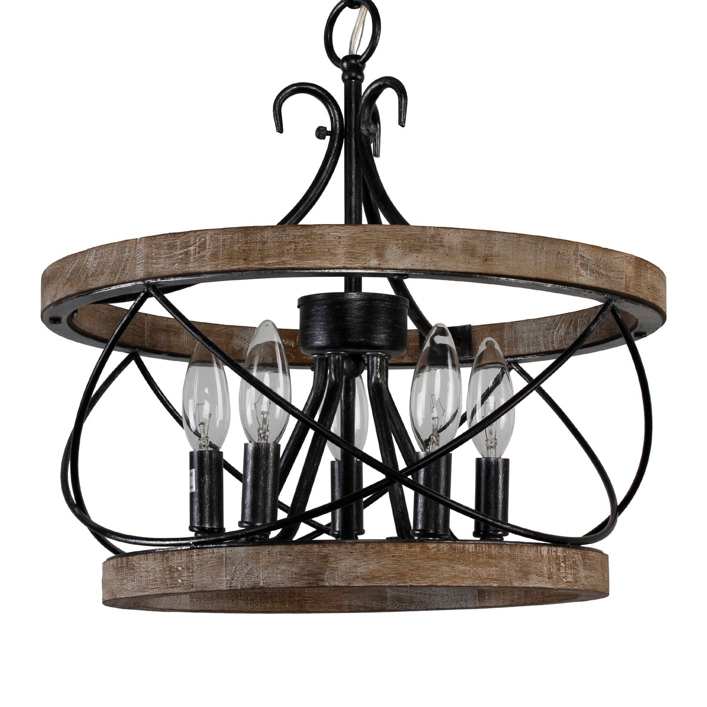 Lustre cage rustique en bois Bella Depot à 5 lumières, éclairage à intensité variable, suspension réglable de 15,7 pouces pour îlot de cuisine