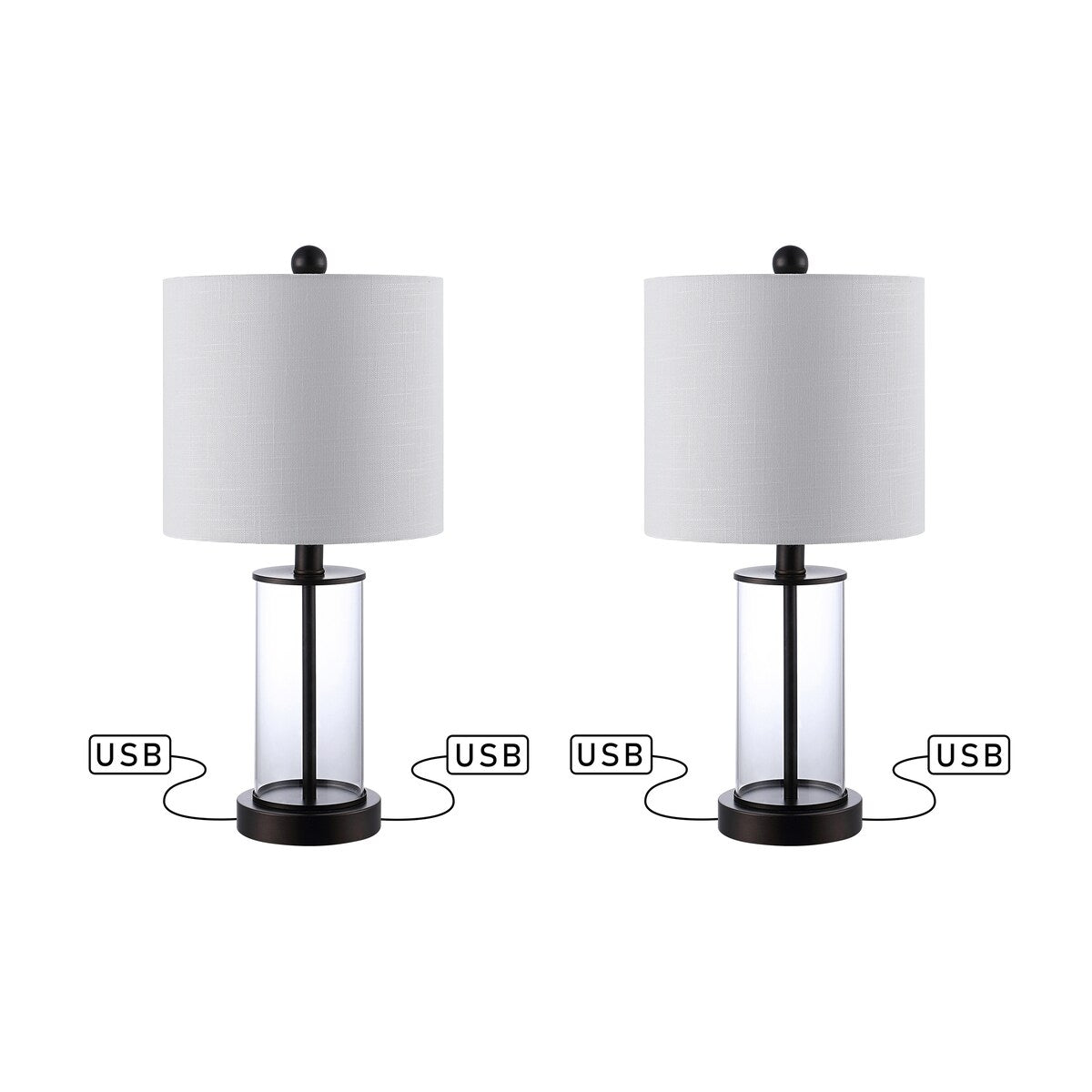 Lampe de table à LED Cabell 21 en verre, contemporaine et moderne, avec chargeur USB, bronze huilé (lot de 2) par JONATHAN Y