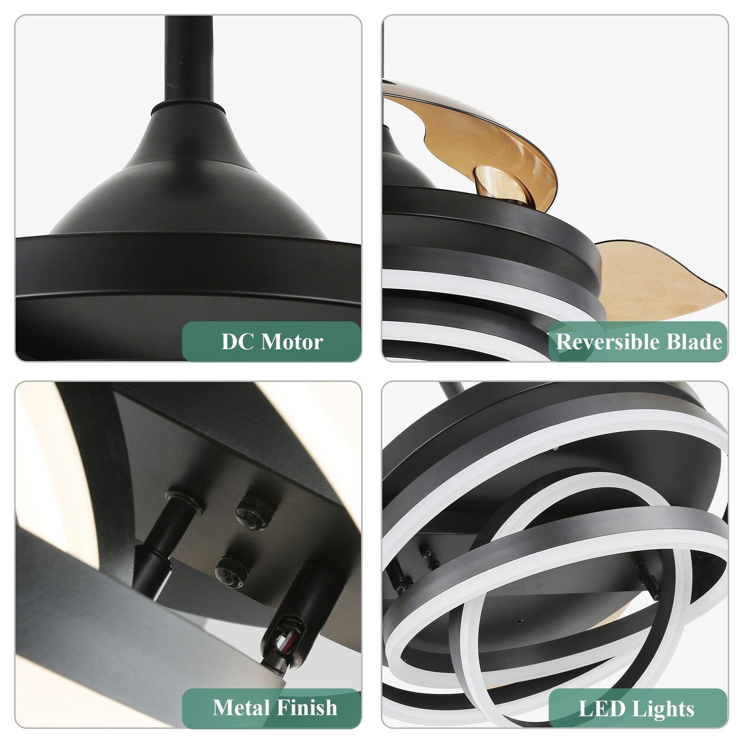 Ventilateur de plafond rétractable Cusp Barn 42 avec lumières et télécommande DIY Forme Fandelier Moderne Silencieux Moteur CC Plafonnier LED