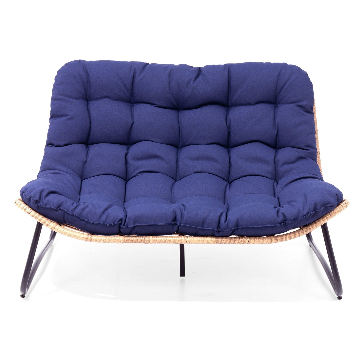 Fauteuil Papasan double avec coussin, rotin PE toutes saisons et cadre en métal pour intérieur et extérieur