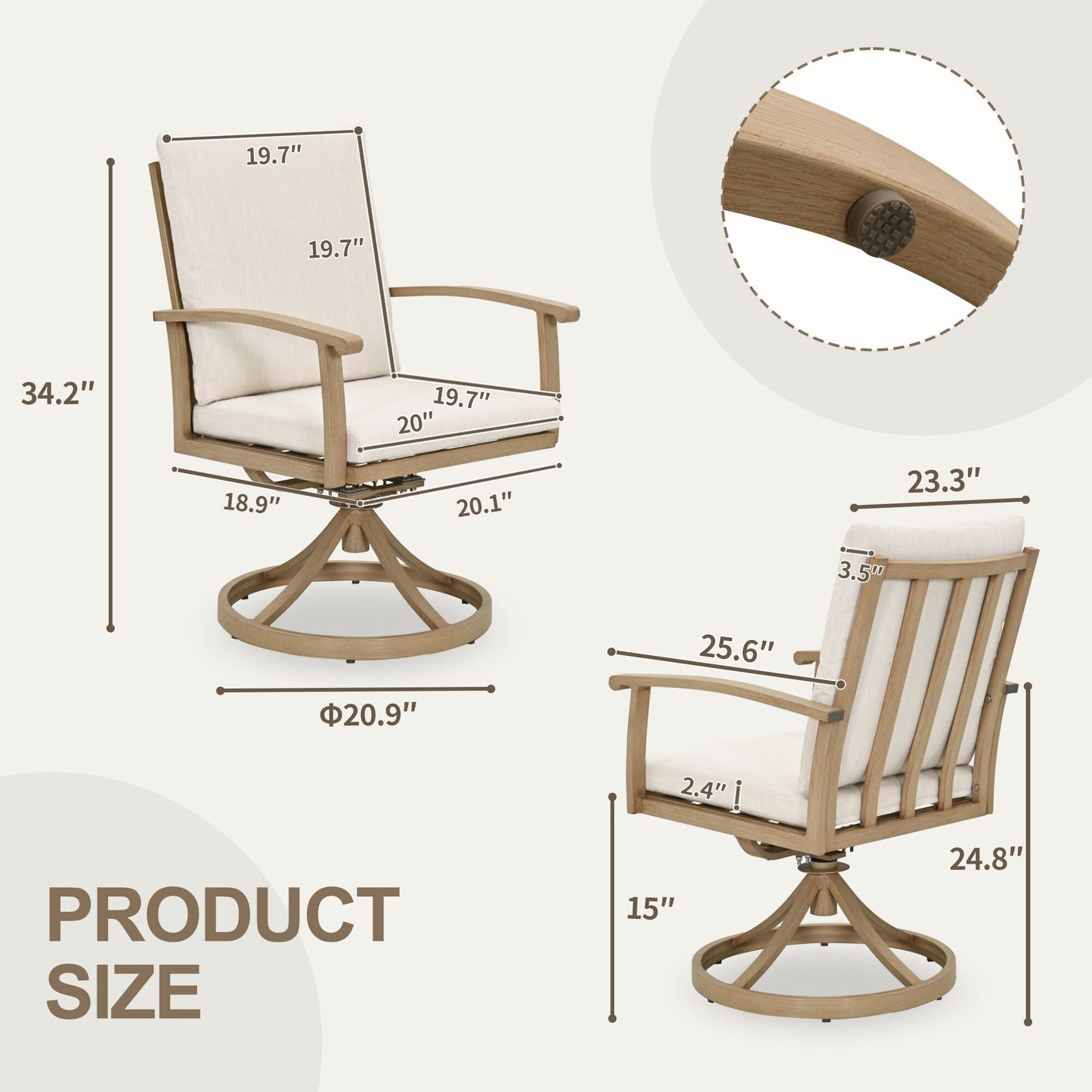 Ensemble de salle à manger de patio en aluminium EGEIROS LIFE AluLux 9 pièces avec 2 chaises pivotantes, 6 chaises et coussins lavables