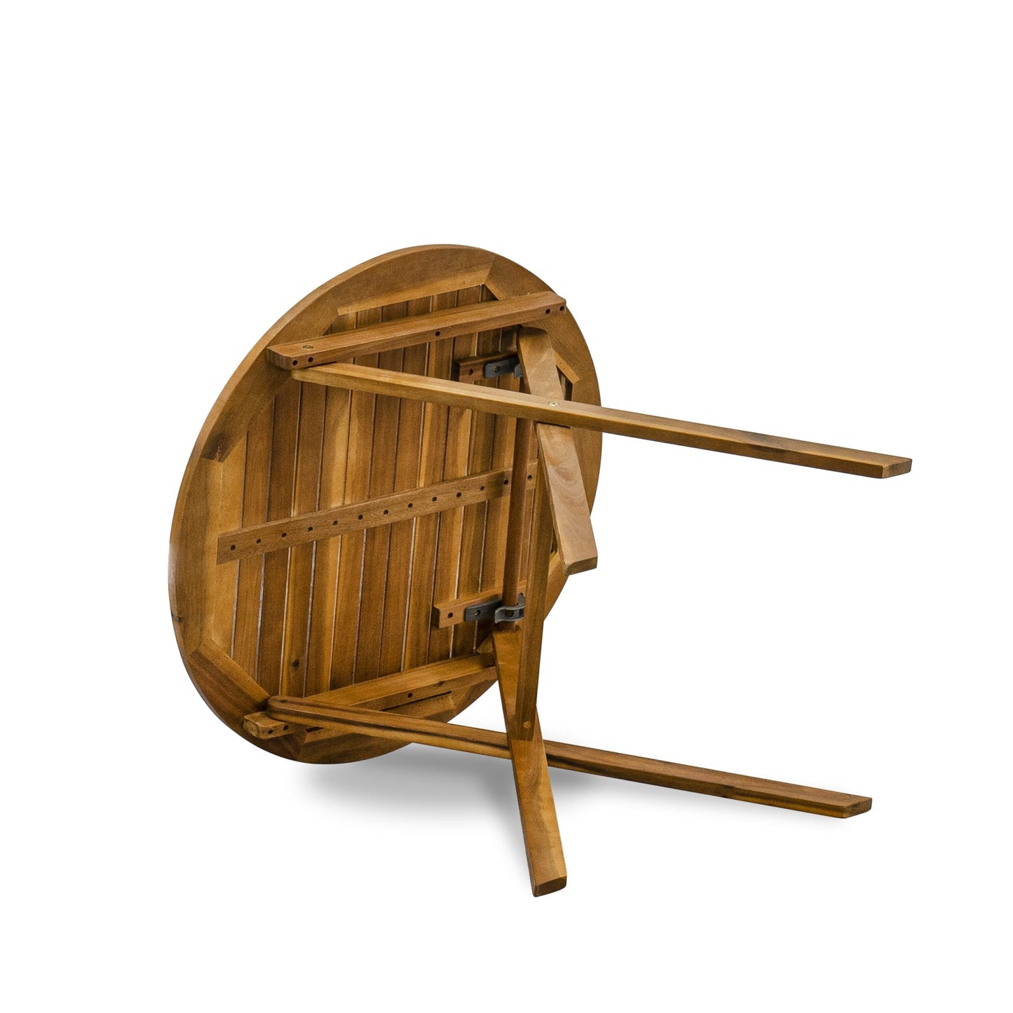 L'ensemble de bistrot de conversation d'extérieur East West Furniture comprend une table basse ronde en bois et 2 chaises pliantes, huile naturelle