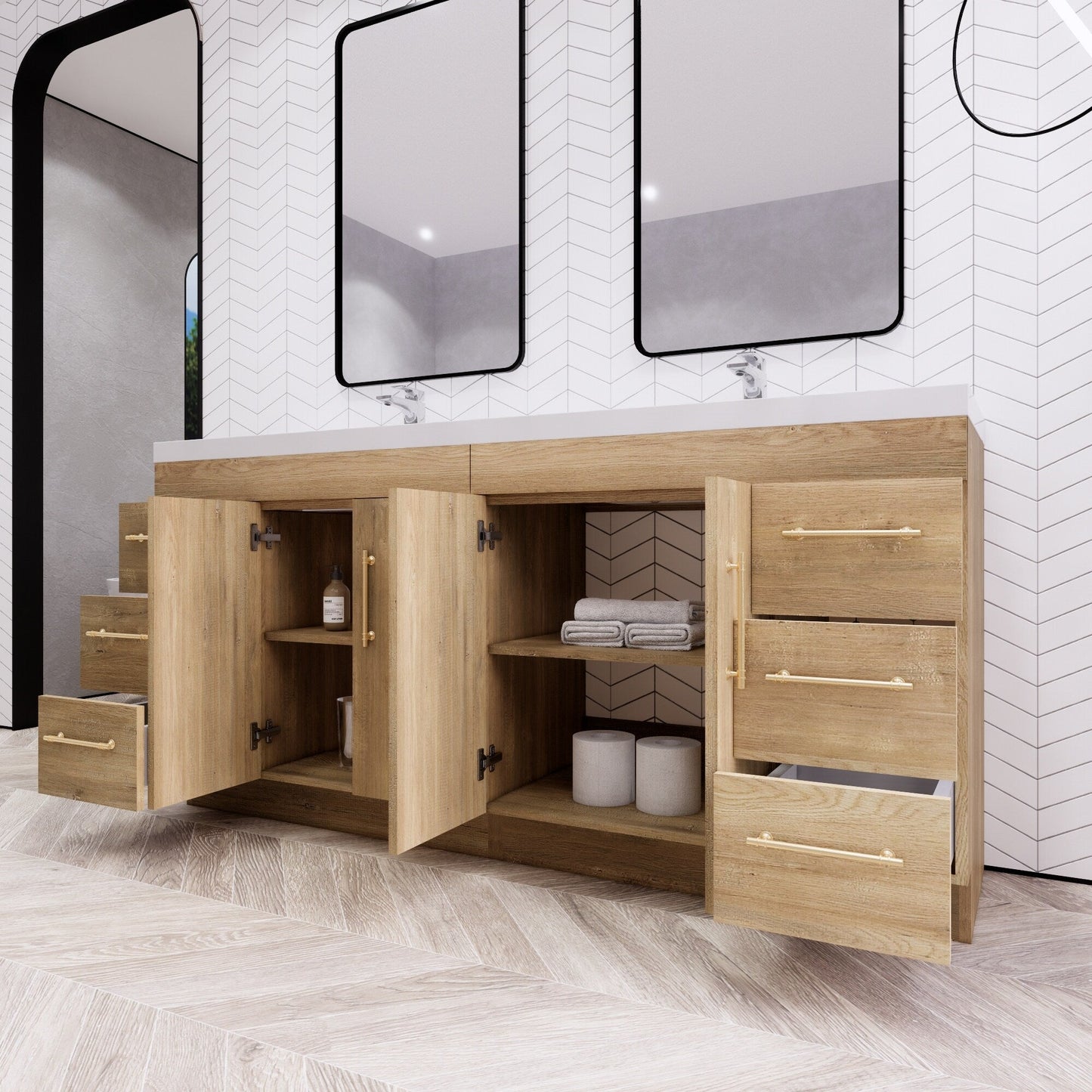 Meuble-lavabo autoportant Eliza de 72 po avec double vasque