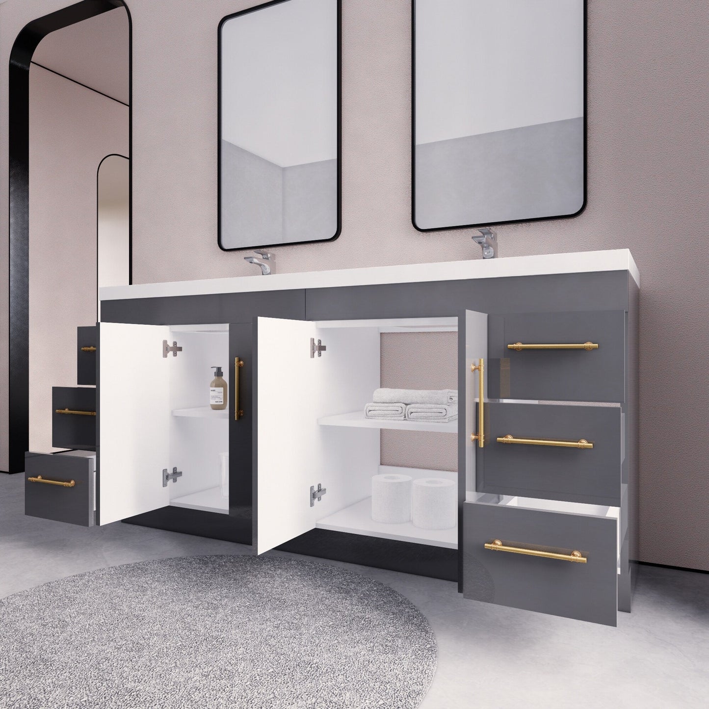 Meuble-lavabo autoportant Eliza de 72 po avec double vasque