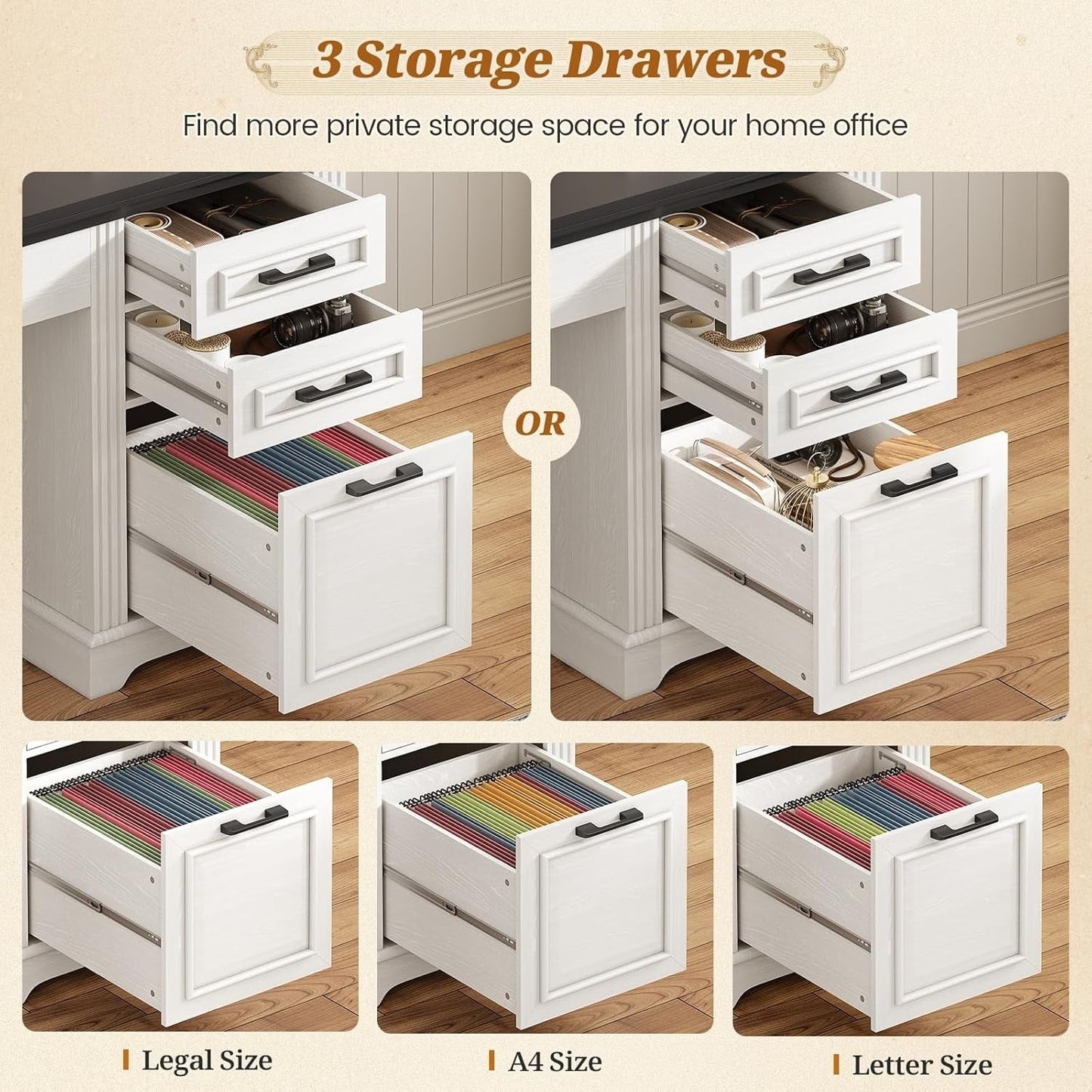 Bureau de direction de ferme Bureau à domicile Tiroir de classement Support d'écran Prise de courant