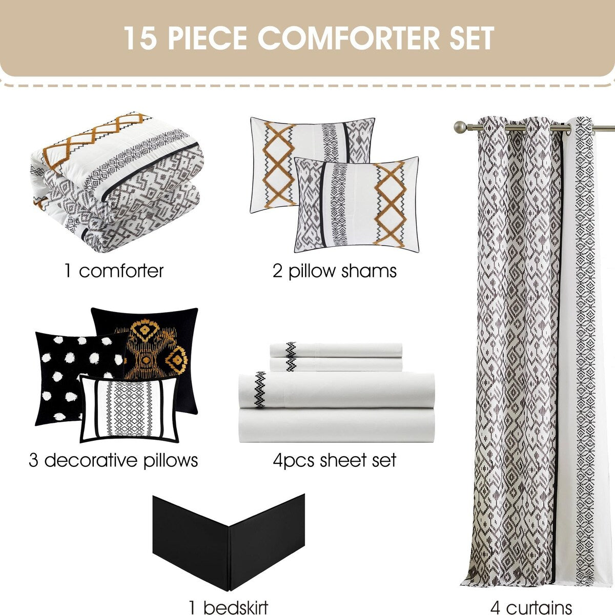 Ensemble de couette brodée bohème Nanshing Trina 15 pièces