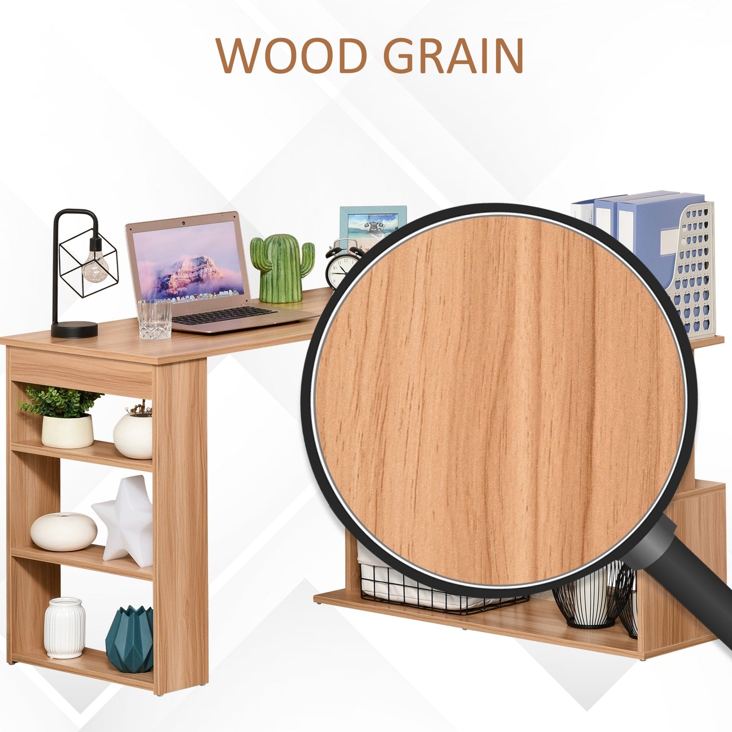 Bureau d'ordinateur rotatif moderne en L HomCom avec étagères