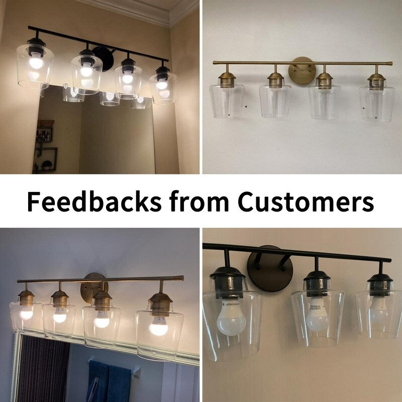 KAWOTI Lampe de salle de bain en métal à 4 lumières et abat-jour en verre à intensité variable