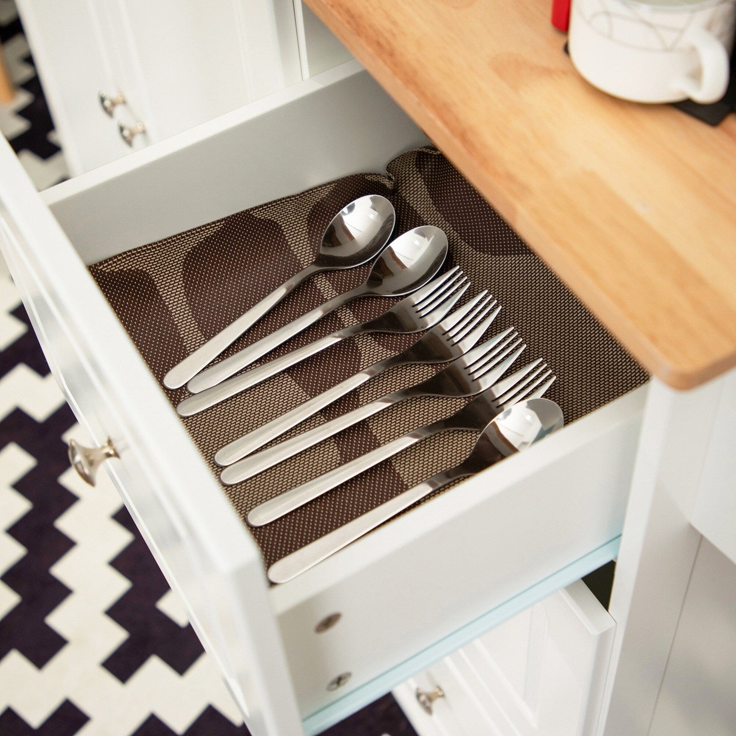Desserte de cuisine Sophia & William avec abattant et plateau en bois d'hévéa, desserte de cuisine roulante avec grand meuble de rangement