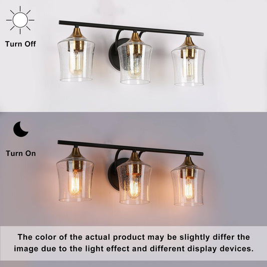 Luminaires de salle de bain linéaires modernes en or noir à 2, 3 ou 4 lampes avec verre grainé