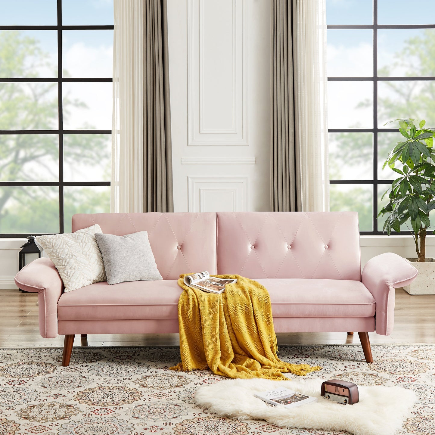 Canapé-lit futon moderne, canapé-lit convertible avec pieds fuselés en bois, 78,35 l, petit canapé à dossier divisé pour salon