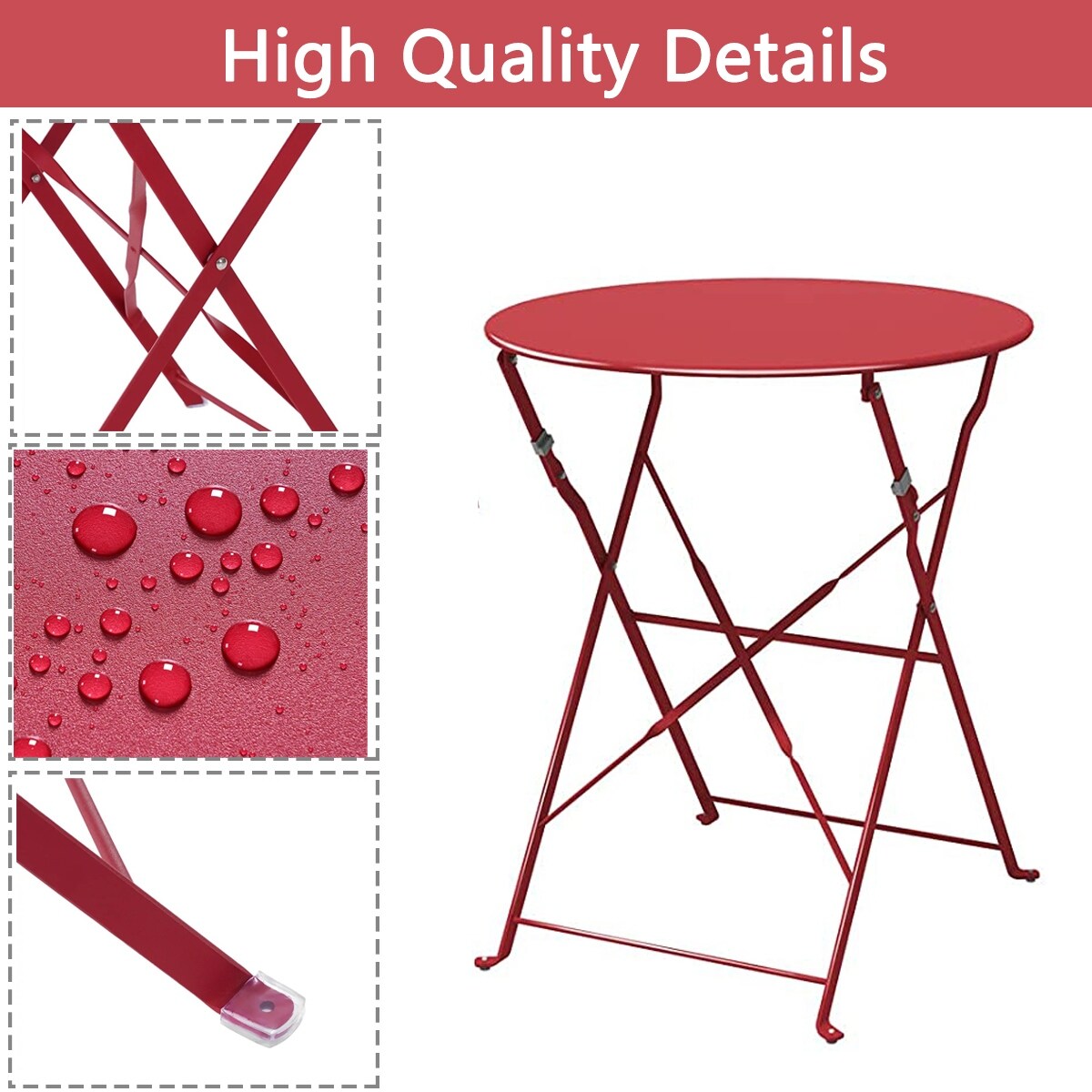 Ensemble bistrot pliant en métal 3 pièces, résistant aux intempéries, pour l'extérieur et l'intérieur, idéal pour la terrasse, la cour et le jardin.