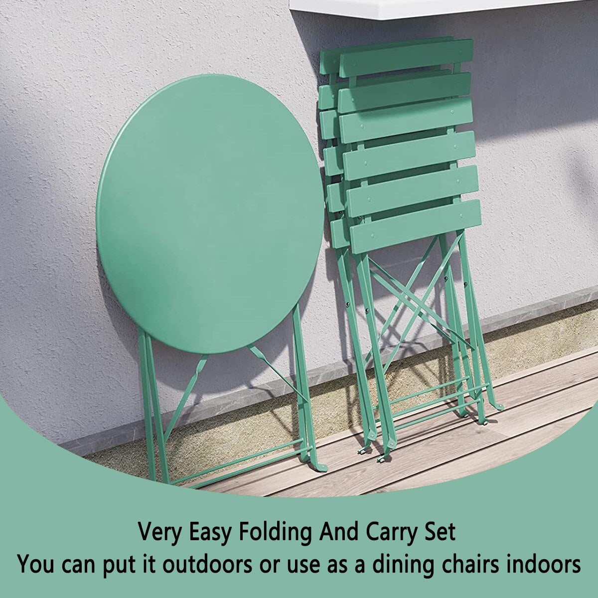 Ensemble bistrot pliant en métal 3 pièces, résistant aux intempéries, pour l'extérieur et l'intérieur, idéal pour la terrasse, la cour et le jardin.