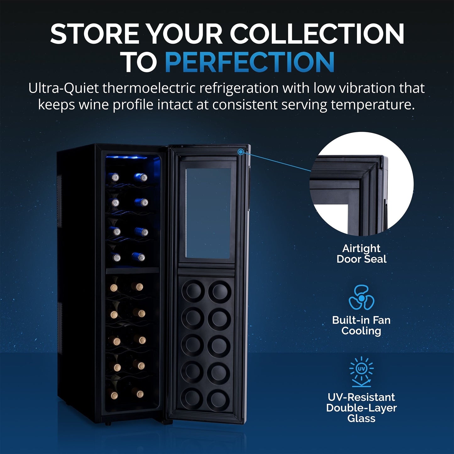 Réfrigérateur à vin Newair Shadow-T Series, 18 bouteilles, double zone de température, autonome, thermoélectrique, commande numérique