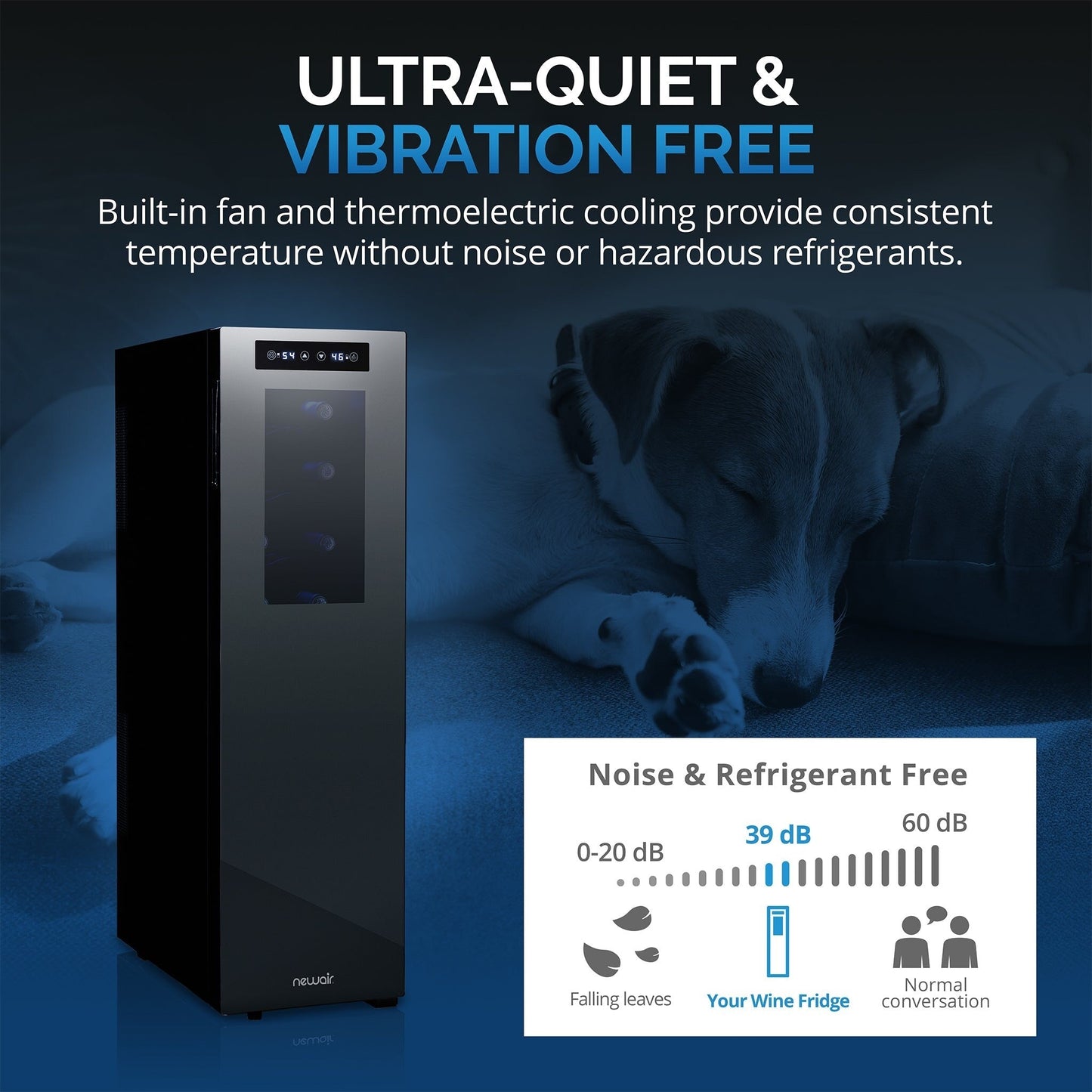 Réfrigérateur à vin Newair Shadow-T Series, 18 bouteilles, double zone de température, autonome, thermoélectrique, commande numérique