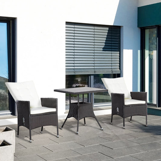 Ensemble de 3 canapés de patio Outsunny en rotin synthétique, chaises inclinables d'extérieur, table basse avec plateau en plastique grain de bois