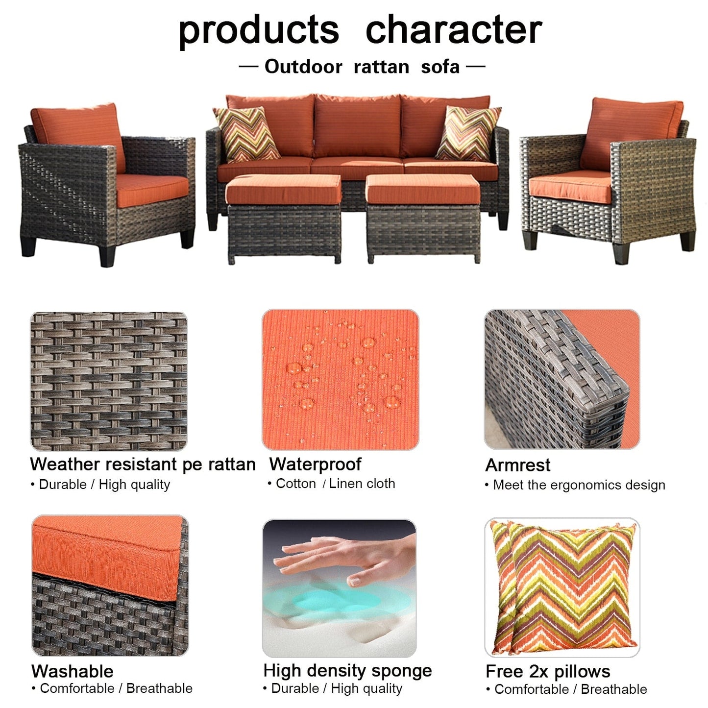 Ensemble de 5 sièges de jardin à dossier haut en osier OVIOS