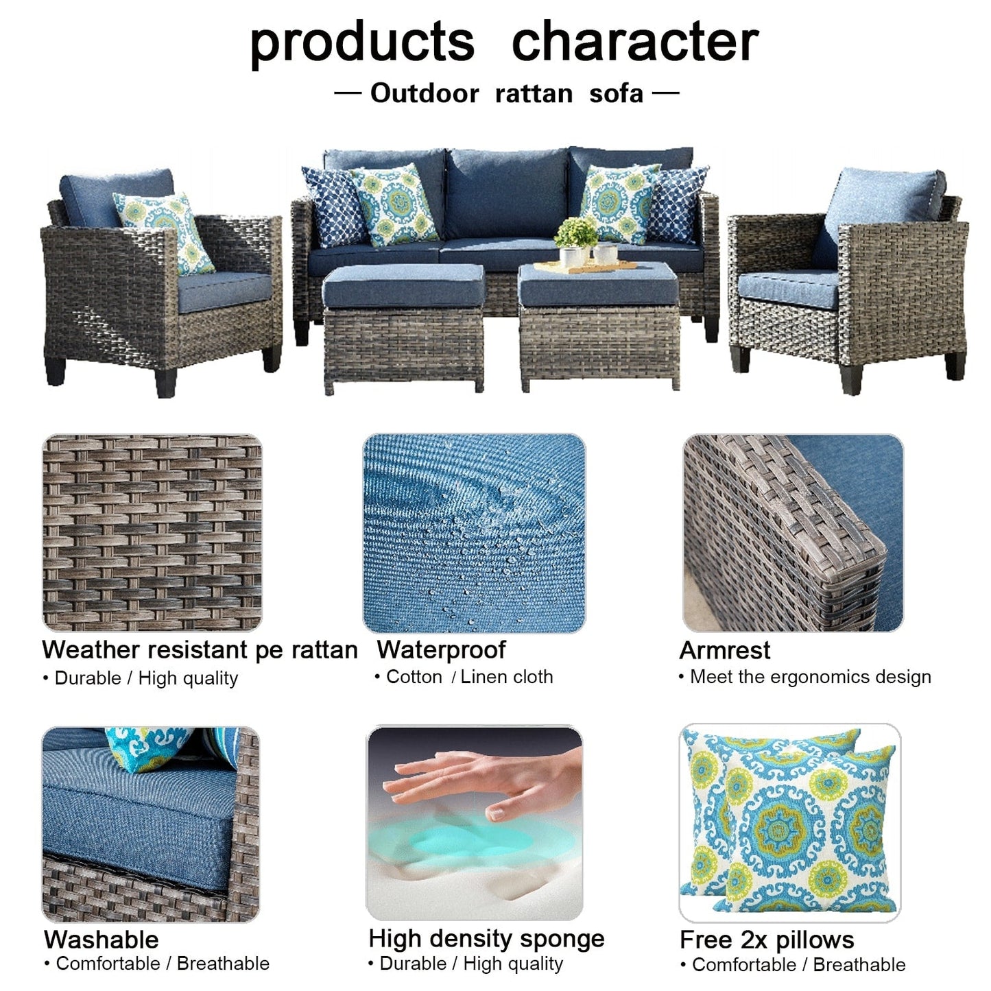 Ensemble de 5 sièges de jardin à dossier haut en osier OVIOS