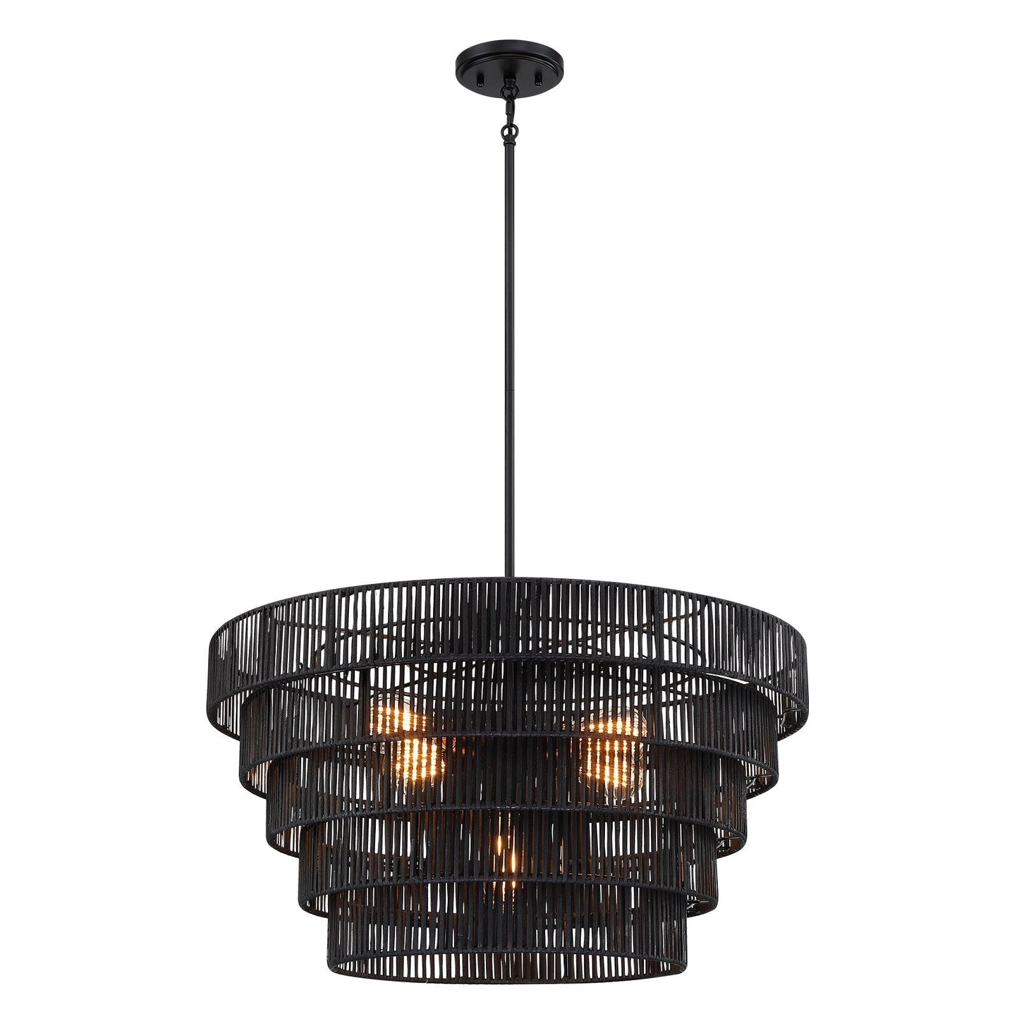 Lustre bohème moderne Piersan à 5 lumières avec abat-jour en rotin à plusieurs niveaux - 26 po de largeur