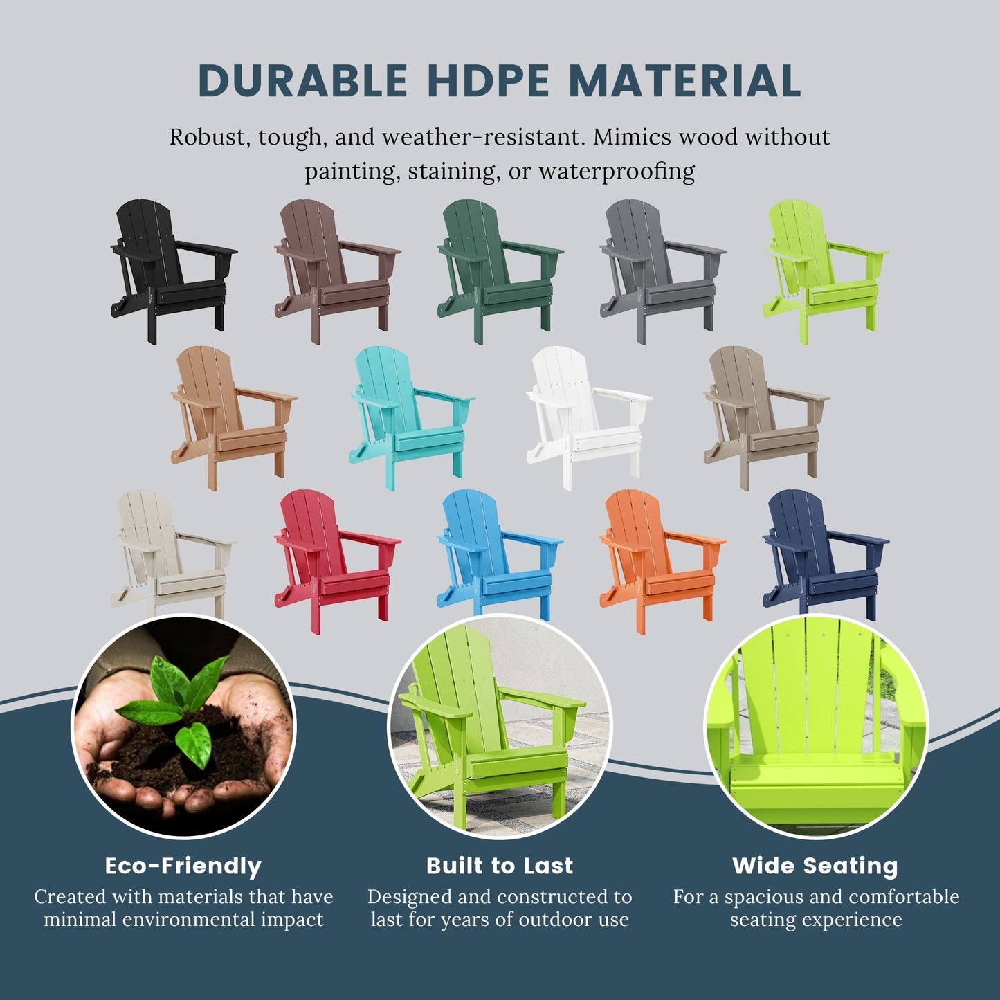 Chaise pliante Adirondack Polytrends Laguna résistante à la décoloration et aux intempéries pour patio extérieur