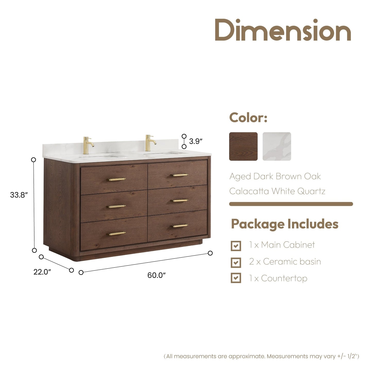 Meuble-lavabo Porto avec dessus en quartz blanc sans miroir