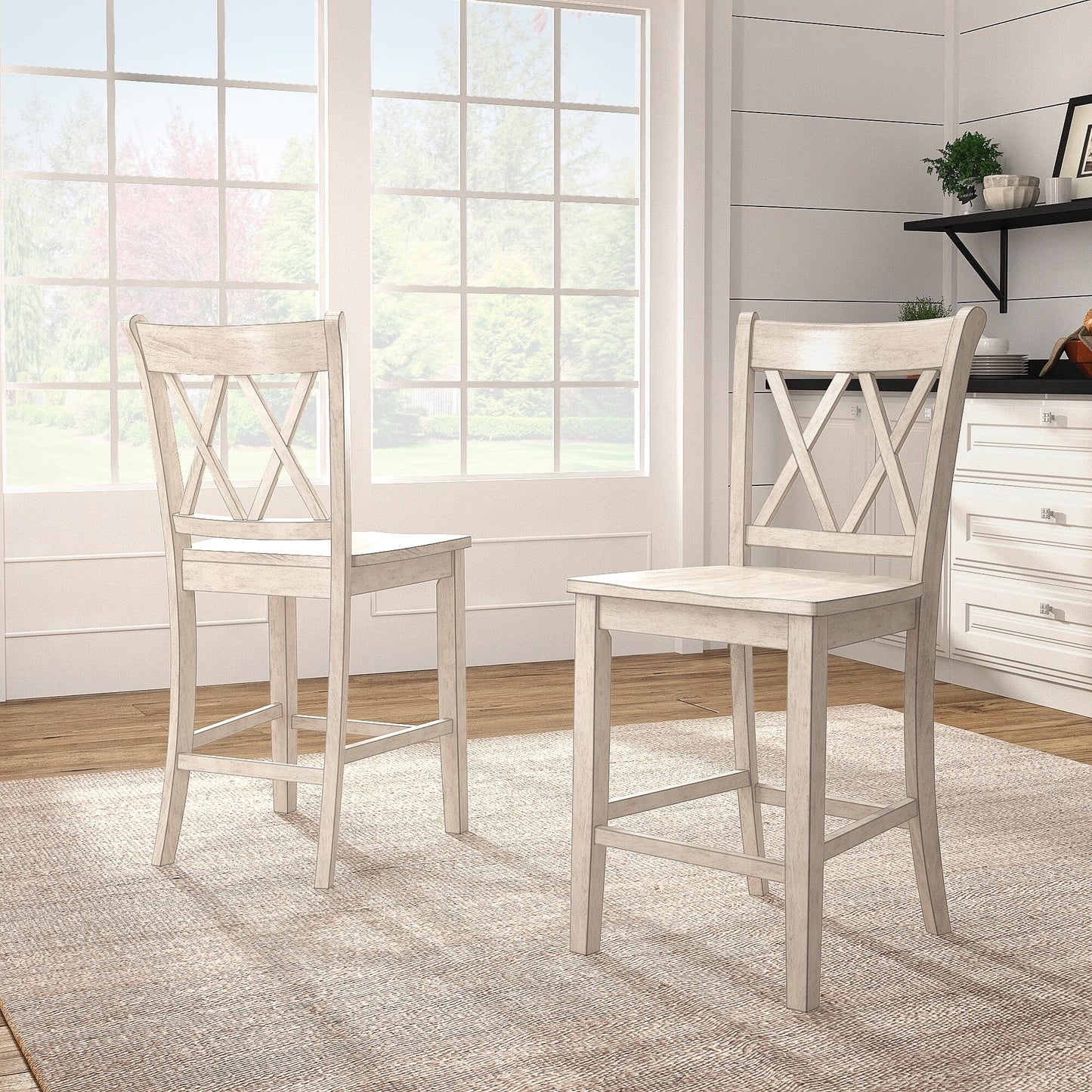 Chaises de comptoir Ronda à dossier double en X (lot de 2)