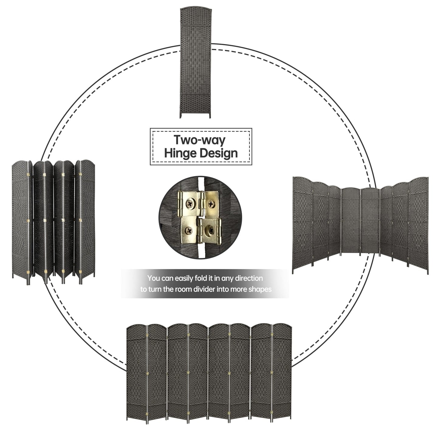 Paravent de séparation de pièce de 6 pieds de haut en fibre tissée, écran de confidentialité autoportant, écran pliant