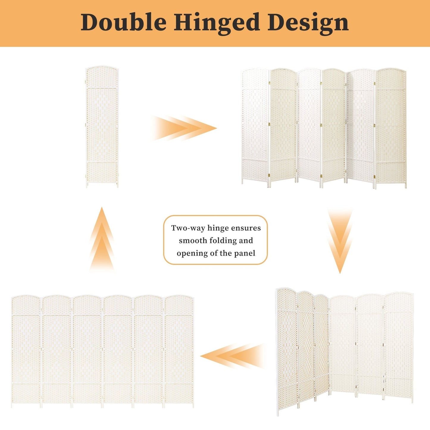 Paravent de séparation de pièce de 6 pieds de haut en fibre tissée, écran de confidentialité autoportant, écran pliant