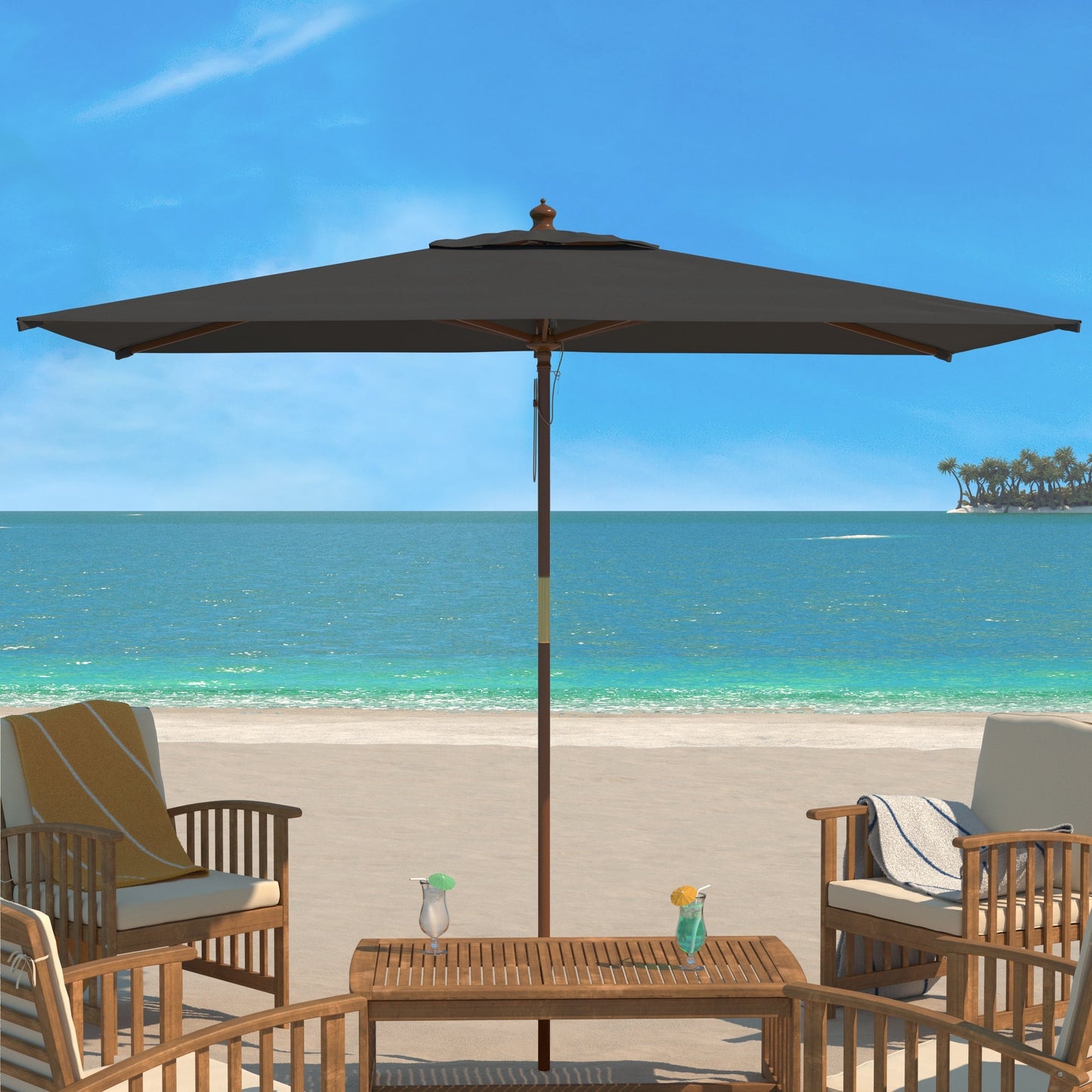 Parasol de marché à poulie en bois SAFAVIEH Outdoor Glauca de 11 pieds