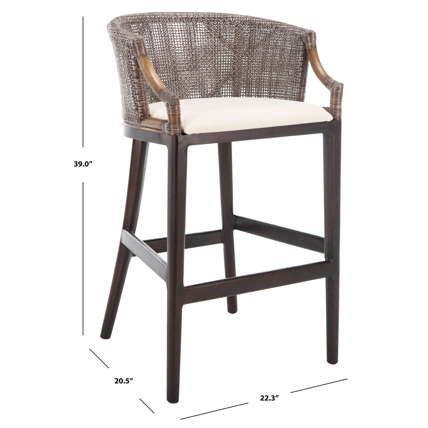 Tabouret de bar en rotin SAFAVIEH Virona de 76 cm (22,3 po l x 20,5 po l x 39 po H)