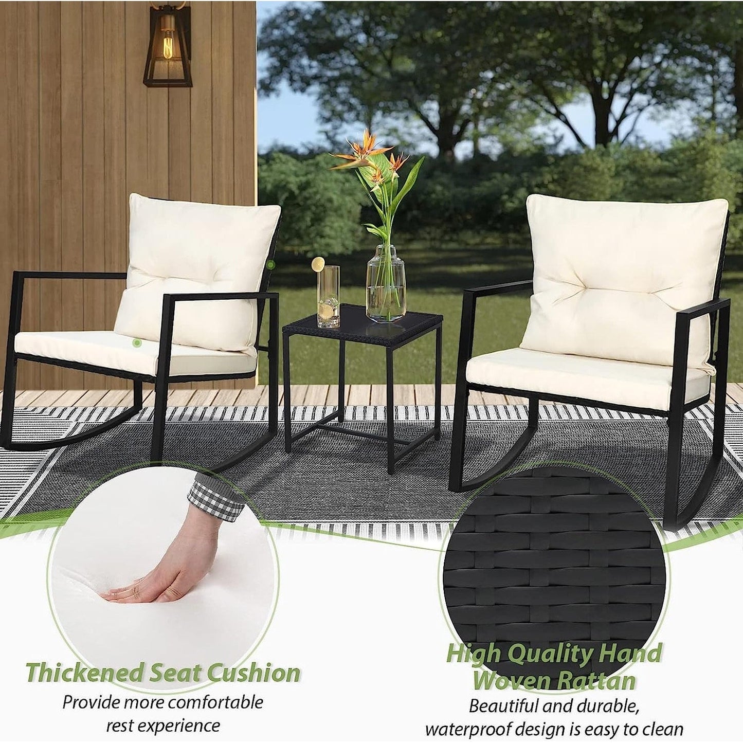 Ensemble bistrot à bascule d'extérieur en métal noir SUNCROWN 3 pièces