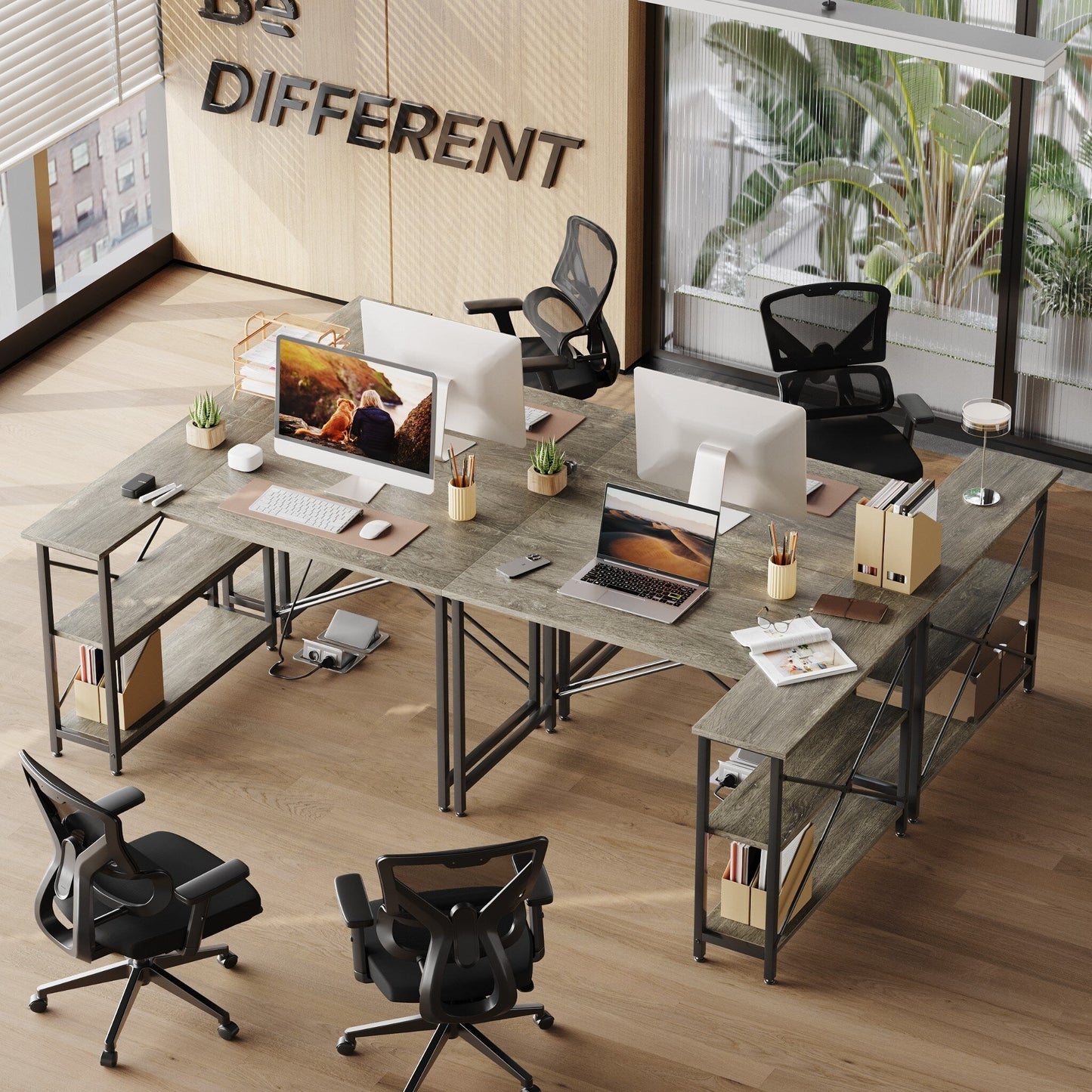 Petit bureau en L avec étagères de rangement Bureau d'ordinateur d'angle