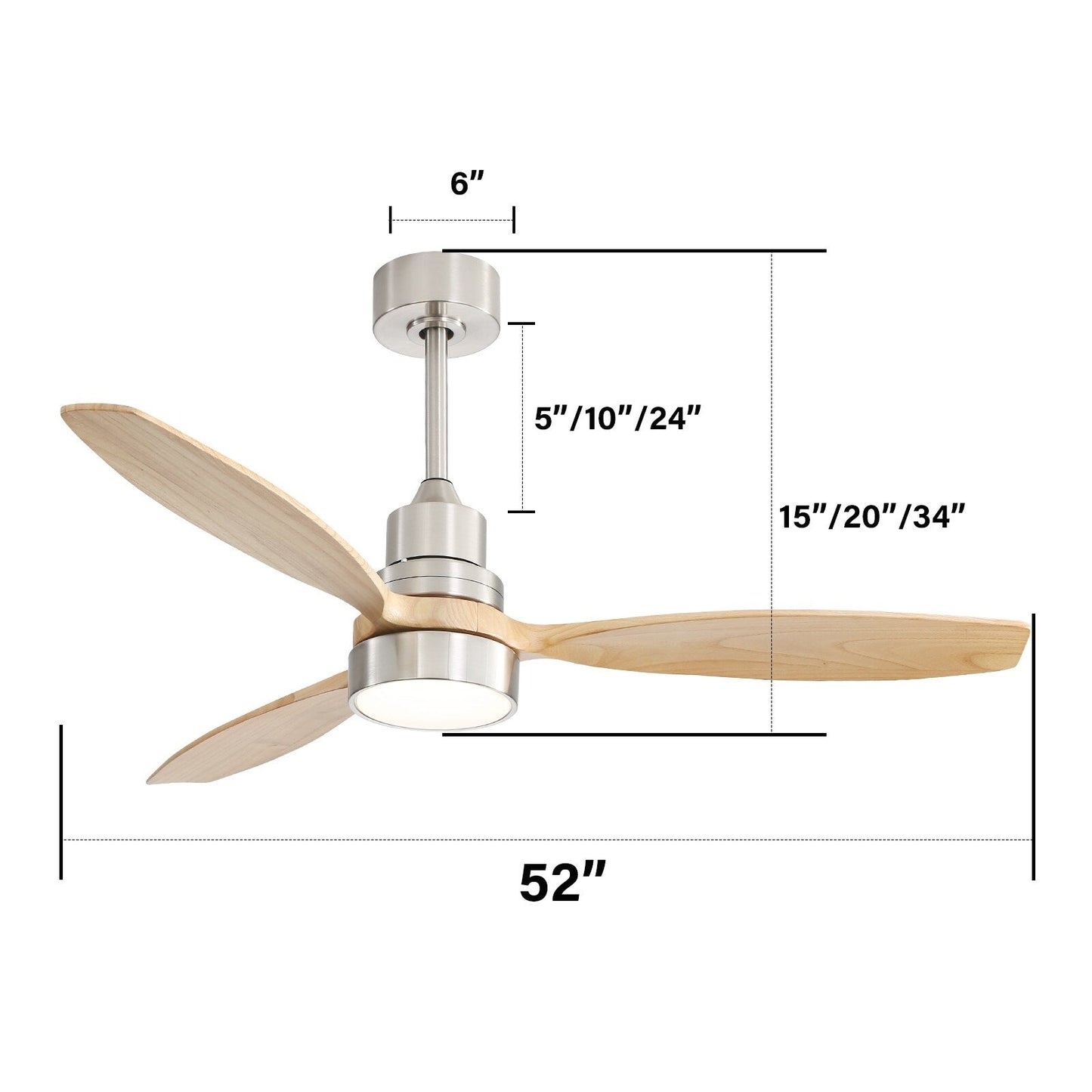 Ventilateur de plafond d'intérieur en bois Sofucor 52 avec télécommande et éclairage intégré en option
