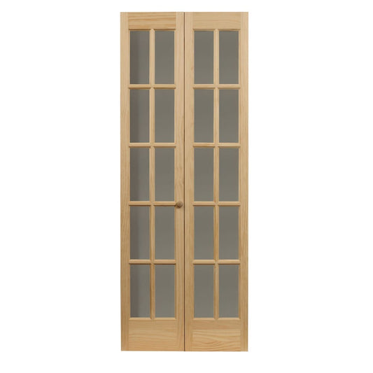 Porte pliante traditionnelle en pin brut AWC de 32 pouces avec verre divisé