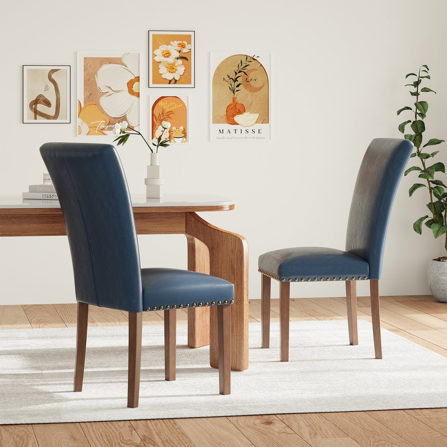 Chaises de salle à manger Parsons rembourrées, lot de 2/4/6, chaise d'appoint de cuisine en tissu avec garniture cloutée et pieds en bois