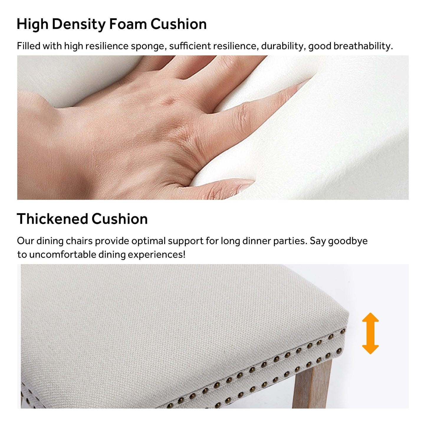 Chaise de salle à manger capitonnée en velours avec pieds en bois massif, lot de 6