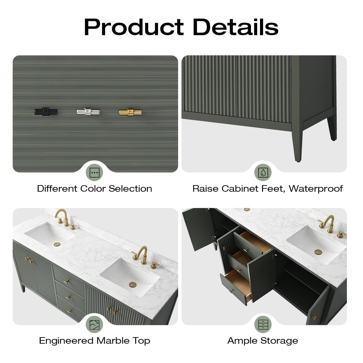 Meuble-lavabo double vasque Vanity Art 72 avec plateau en marbre reconstitué