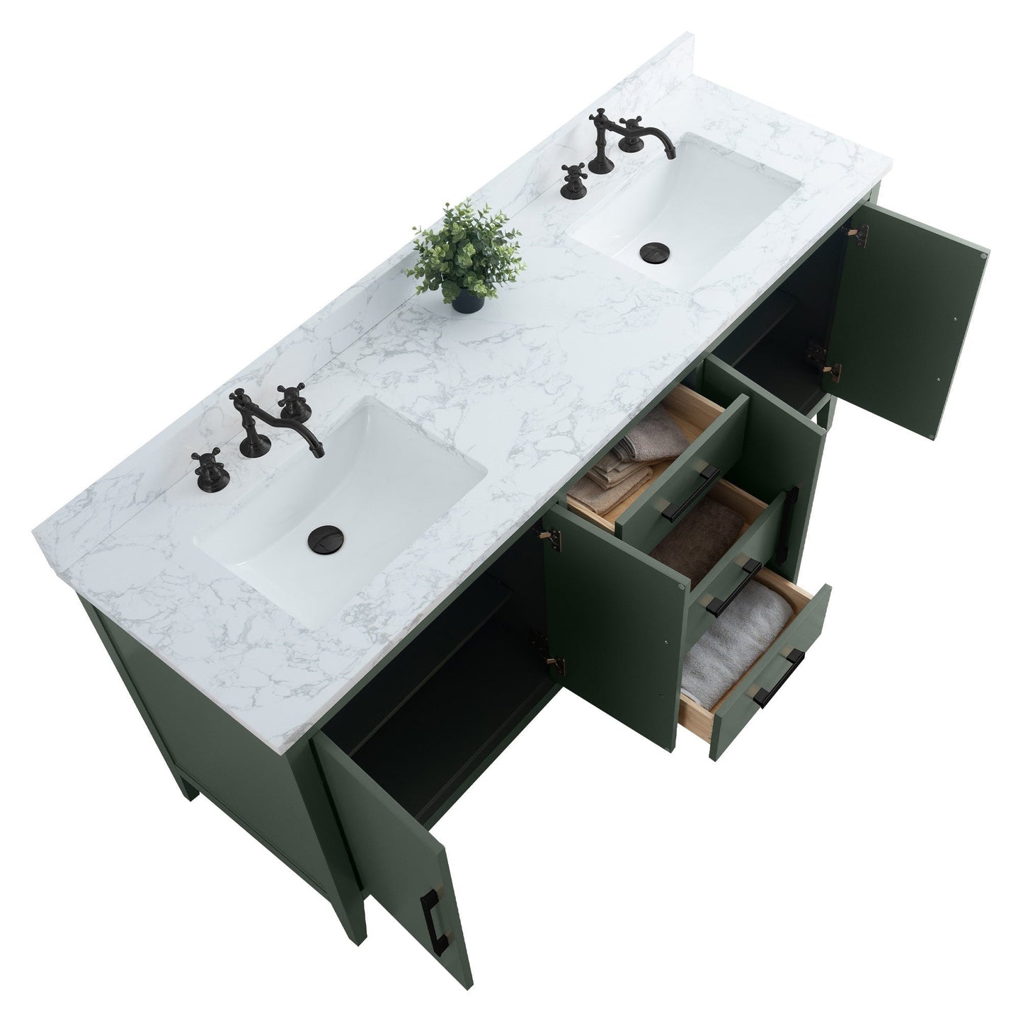 Meuble-lavabo double vasque Vanity Art 72 avec plateau en marbre reconstitué